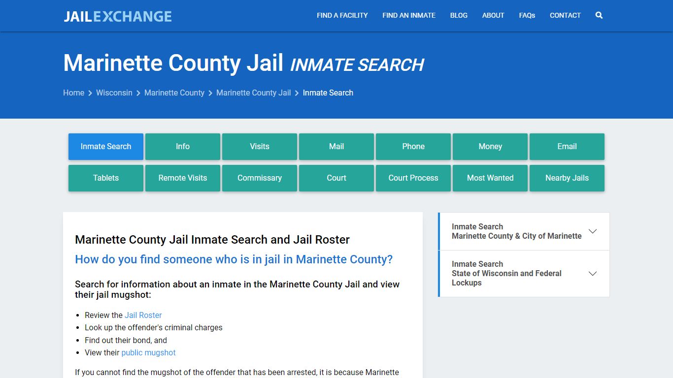 Inmate Search: Roster & Mugshots - Marinette County Jail, WI