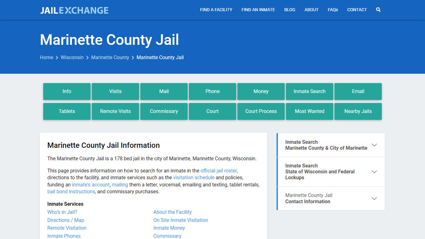 Marinette County Jail, WI Inmate Search, Information
