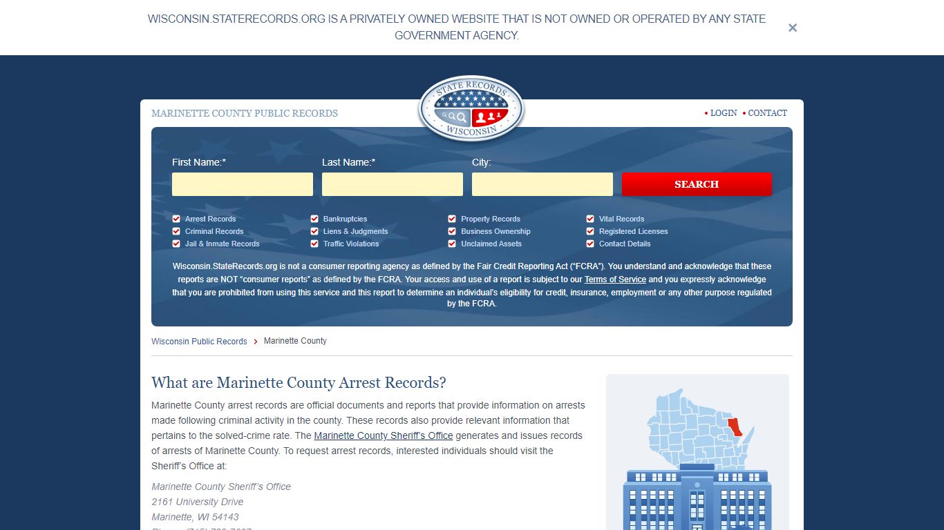 Marinette County Arrest, Court, and Public Records | StateRecords.org