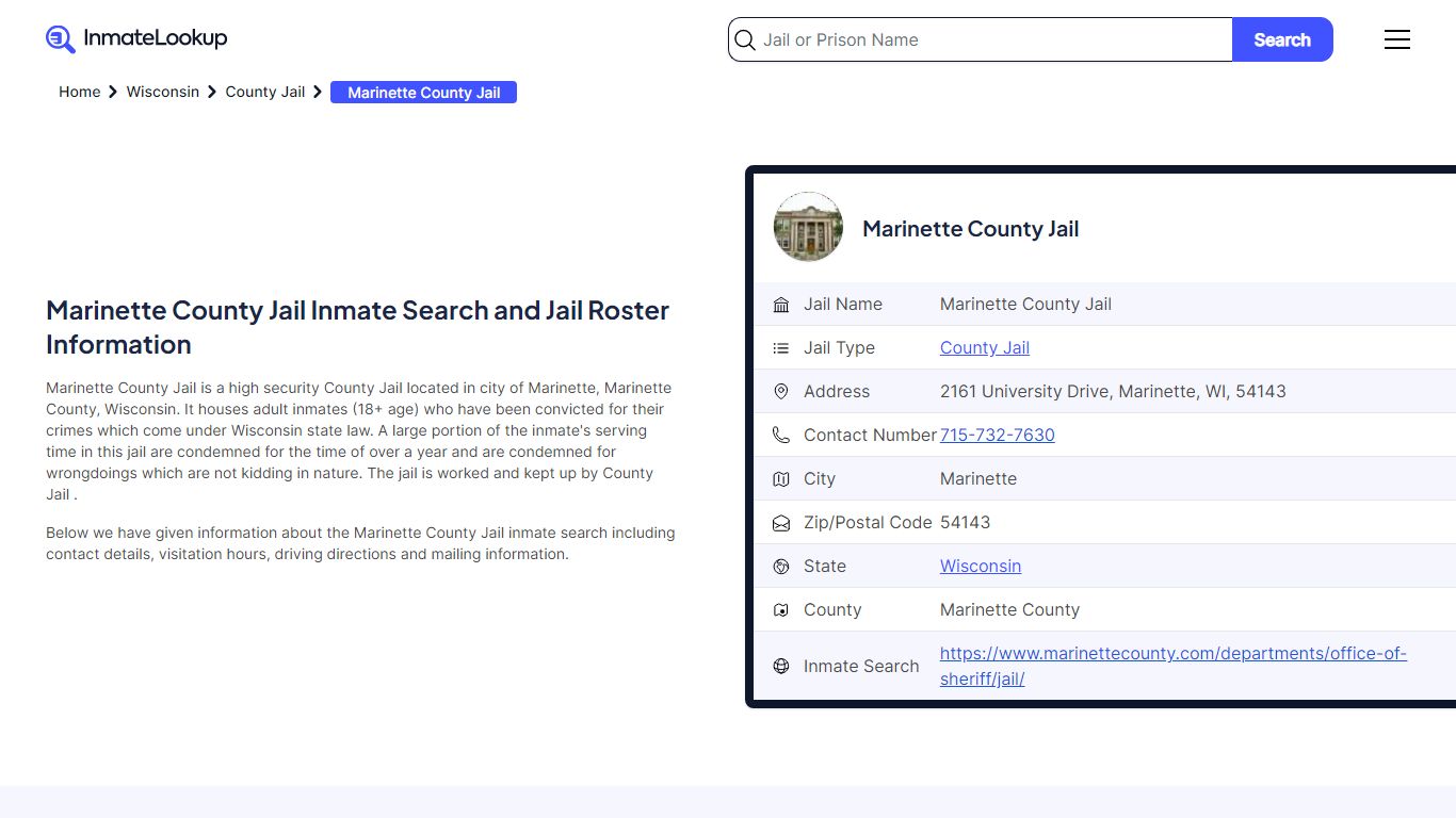 Marinette County Jail Inmate Search and Jail Roster Information